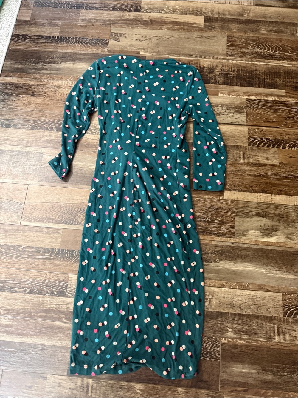 Boden Emerald Green Long-Sleeve Polka Dot Twist-Front Midi Dress - Picture 3 of 3